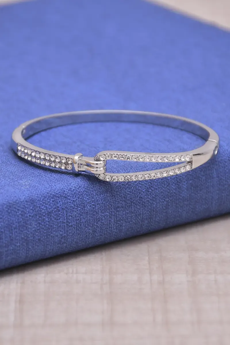 Silver Plated Cubic Zirconia Interlocked Bangle Bracelet for Women's