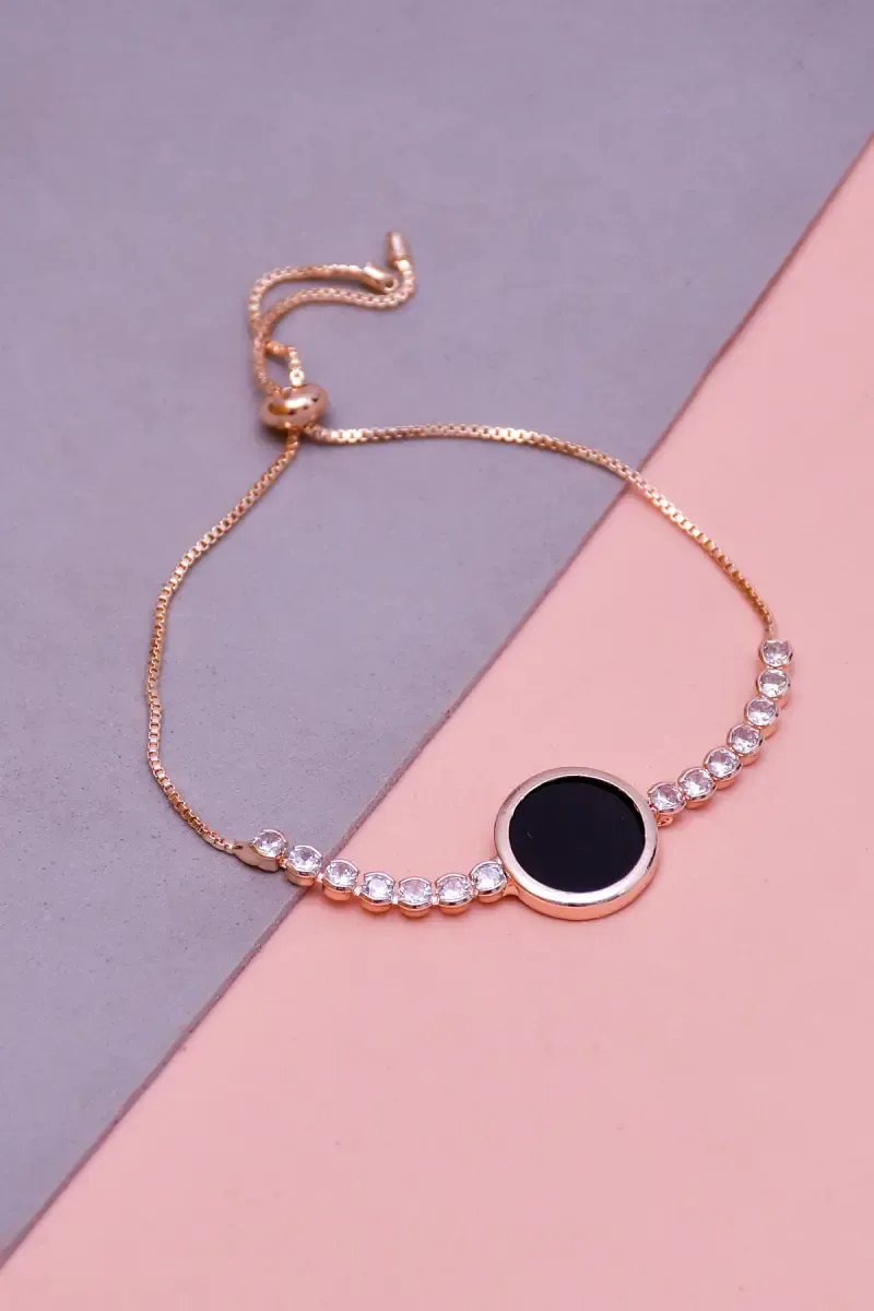 Rose Gold Plated Adjustable White Zircon Bracelet For Women