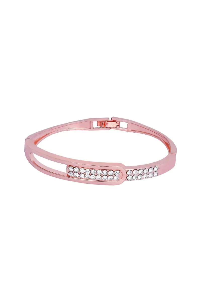 Dual Row Crystal Studded Rose Gold Bangle Bracelet for Women