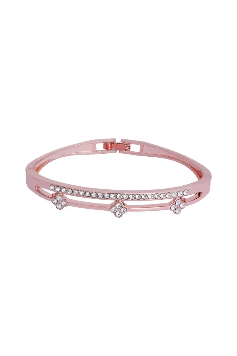 Floral Charm Rose Gold Crystal Bangle Bracelet for Women