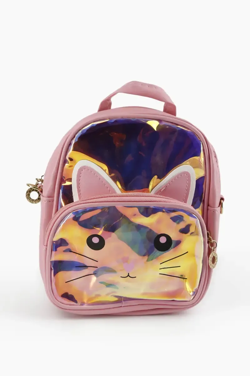 Holographic Cat Printed Backpack For Girls 