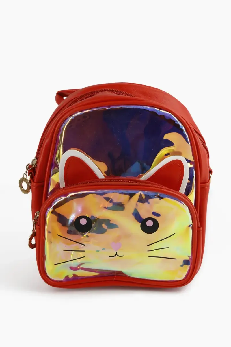 Holographic Cat Printed Backpack For Girls 