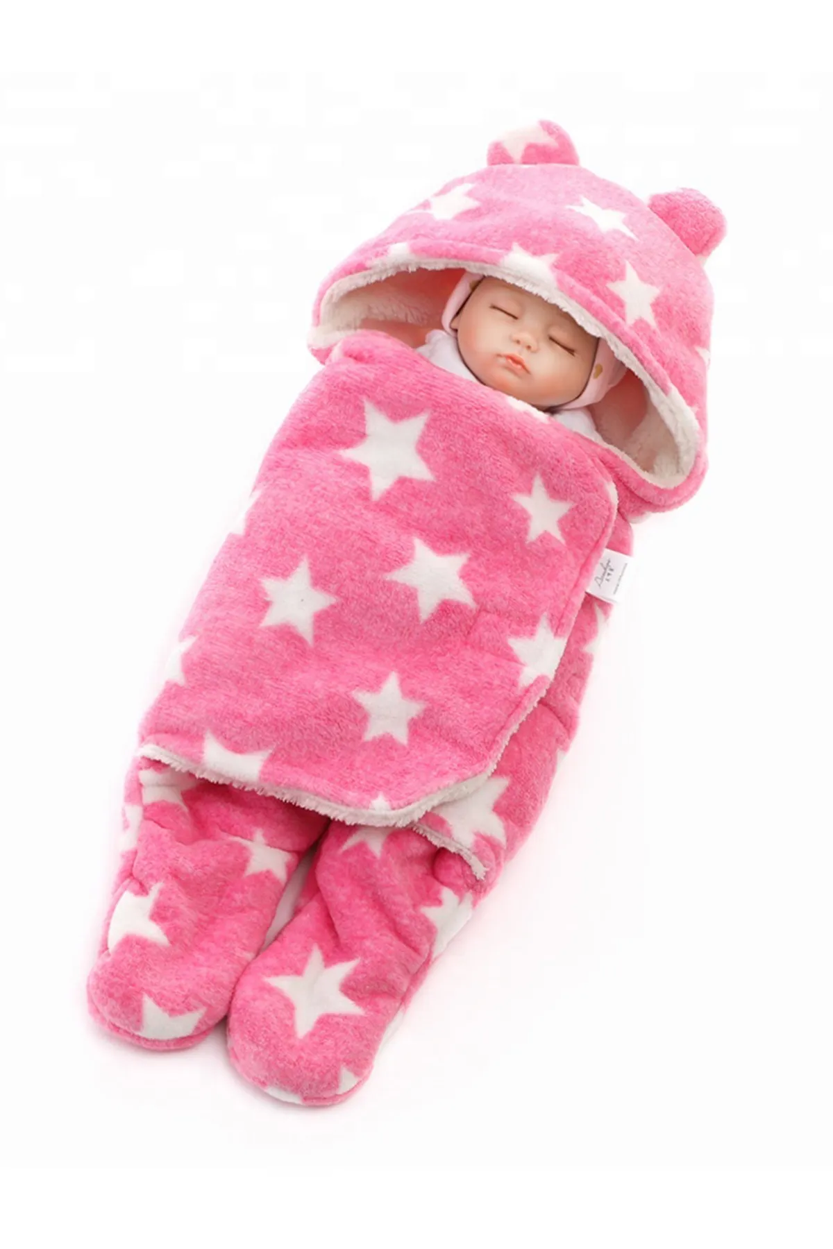 Brandonn Newborn Super soft Swaddle Hooded Blanket Wrapper - Pack of 1 (Pink)