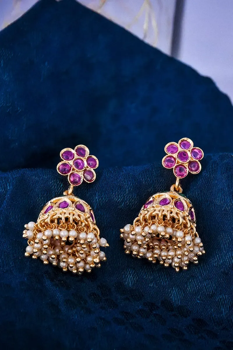 Gold Plated CZ Studded Jhumki Earrings for Women