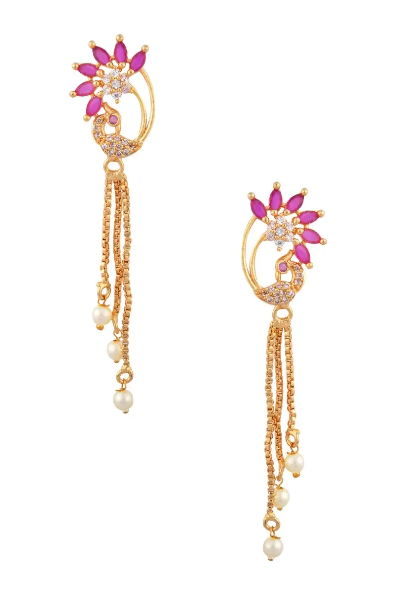  Gold Plated Peacock Dangle Earrings for Women