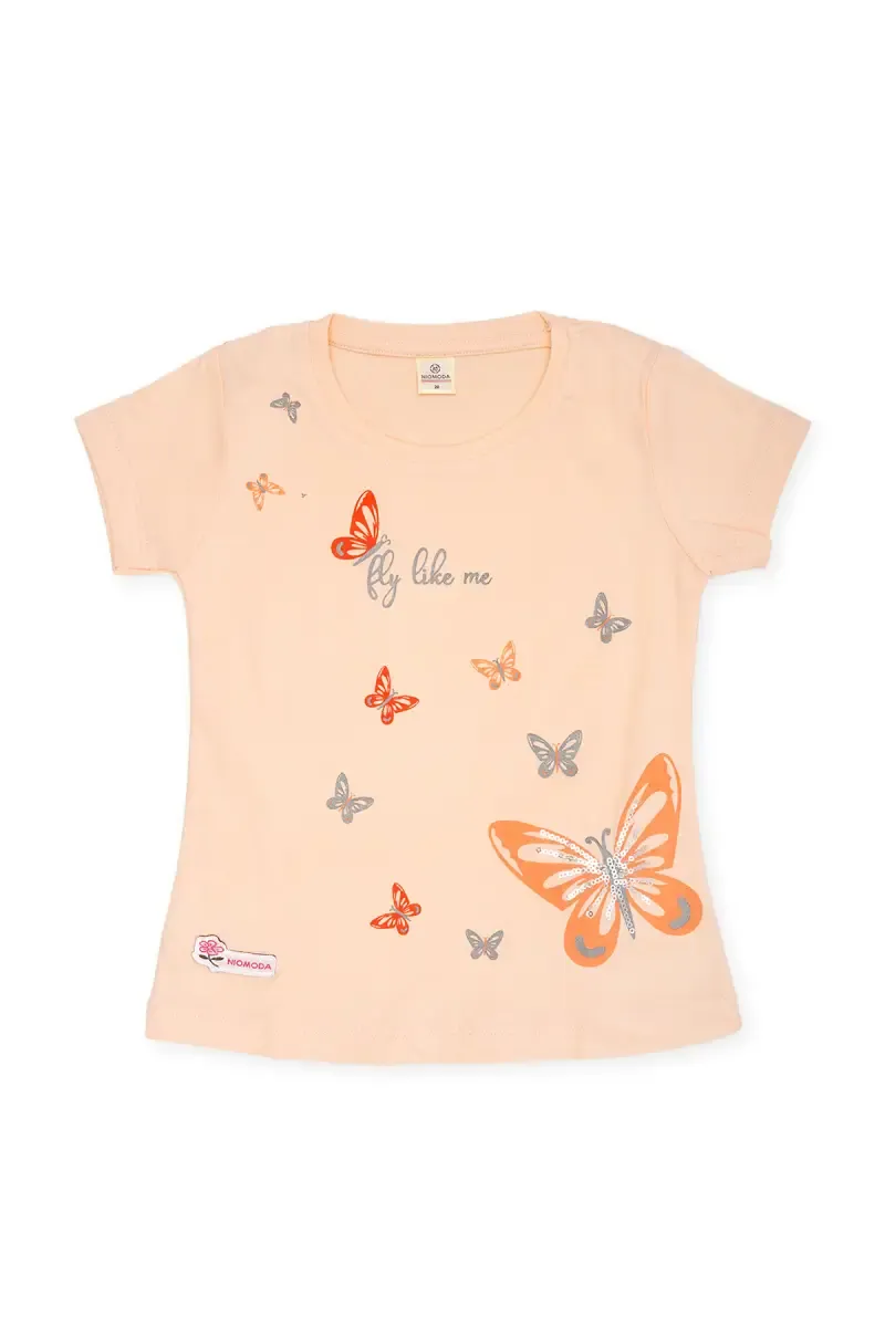 Girl's Cotton Printed Round Neck T-shirt