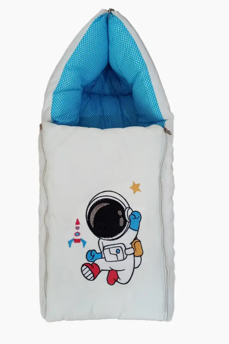 Attractive Embroidered Pattern Sleeping Bag For Babies (Sky Blue)