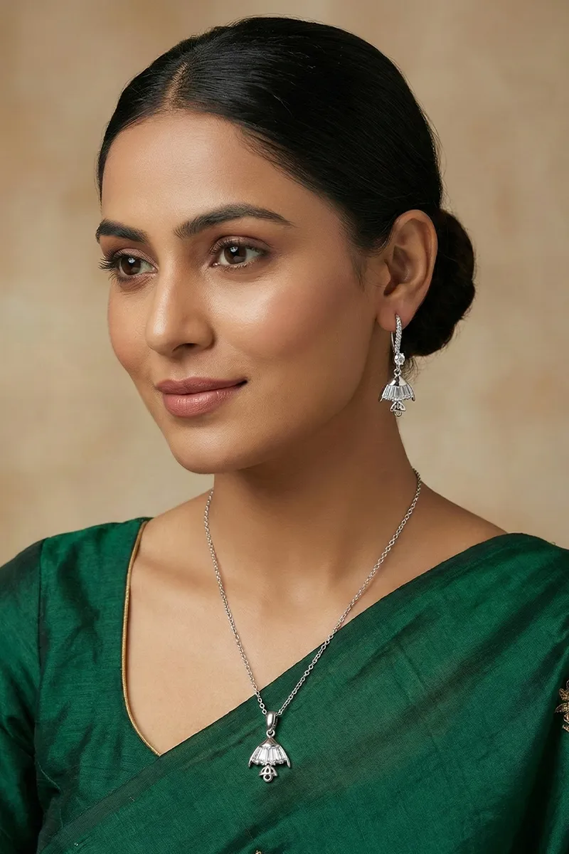 Silver Fish Pendant Necklace with Earrings set for Women & Girls 0099941SIL10INC2