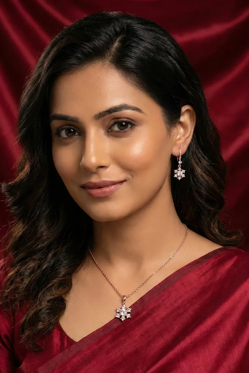 Rose Gold Floral Pendant Necklace with Earrings Set for Women & Girls 0100341ROSGOL10INC