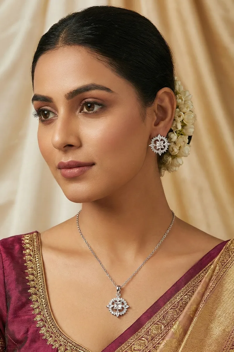 Starburst Pattern Necklace with Earrings Set for Women & Girls