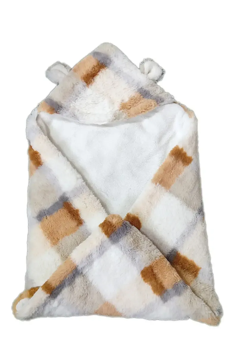 Ultra Soft & Stretchy Fabric with Hooded Baby Blanket (Brown)