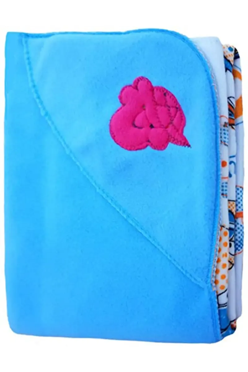 Polyester Printed Crib Hooded Baby Blanket Light Blue ( Design May Vary )