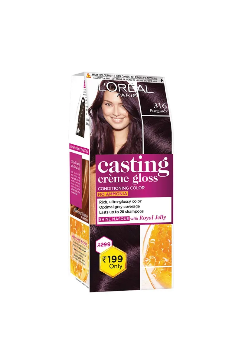 L'Oreal Paris Casting Creme Gloss Hair Colour Cream (Burgundy) - 21g+ 24ml