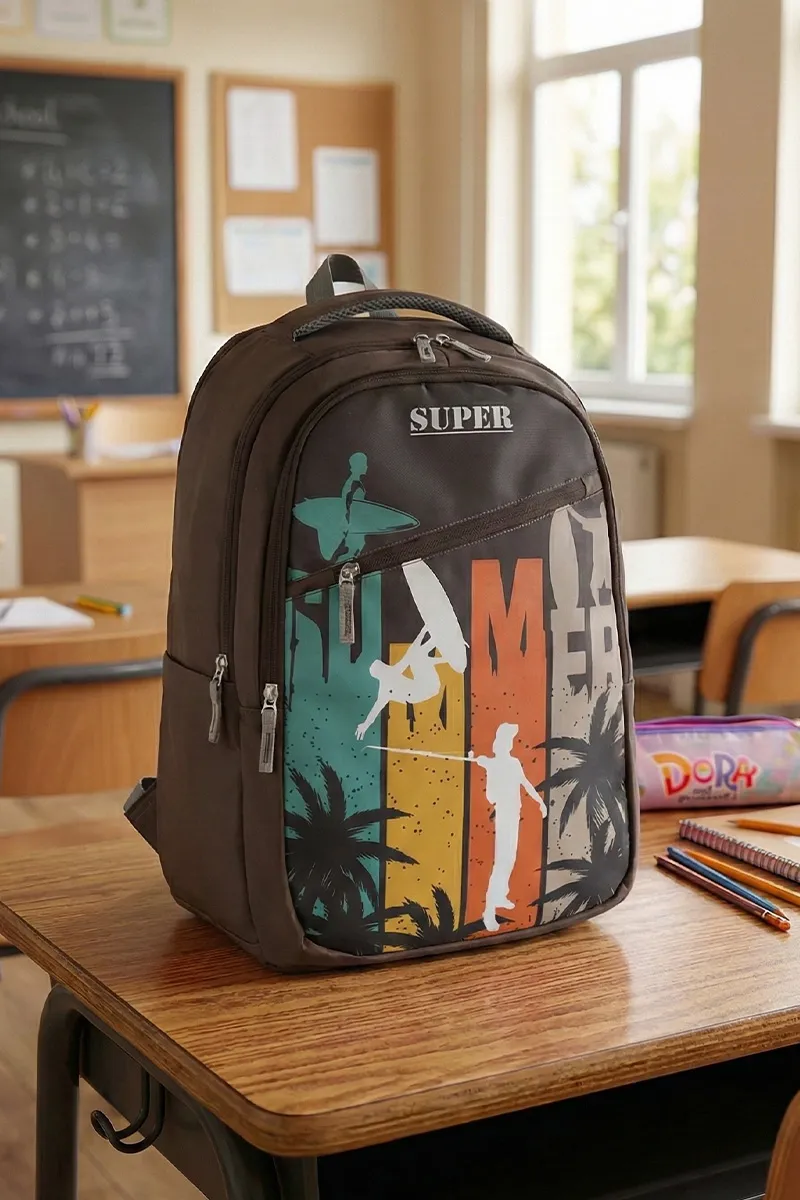 Polyester Printed School Bag for Unisex 010365BRO