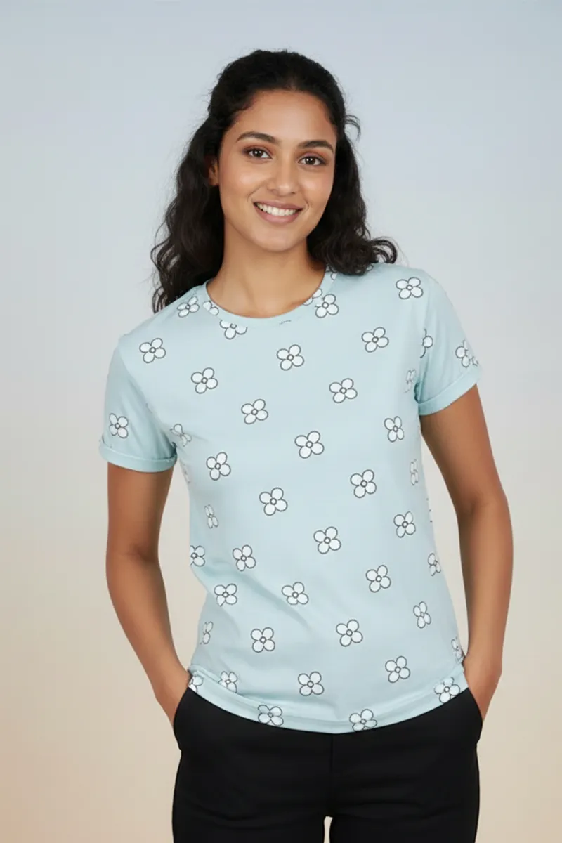 Cotton Floral Printed T-Shirt for Women