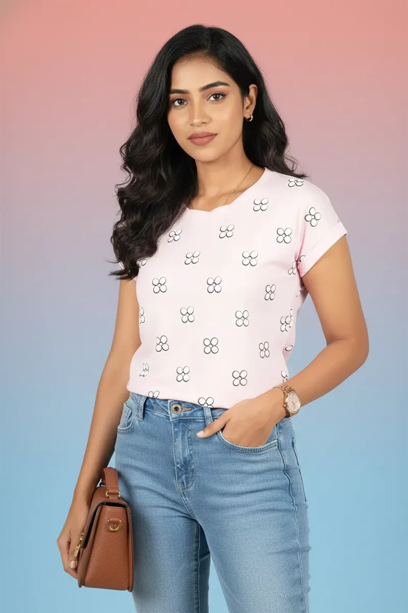 Cotton Floral Printed T-Shirt for Women 010434XLBABPIN