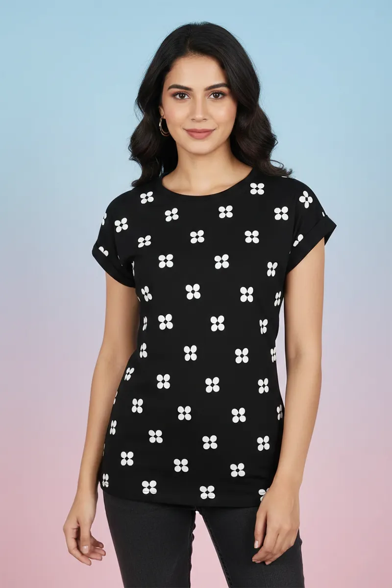 Cotton Floral Printed T-Shirt for Women 010434LBLA