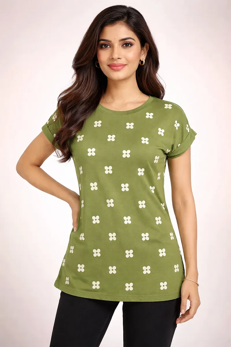 Cotton Floral Printed T-Shirt for Women