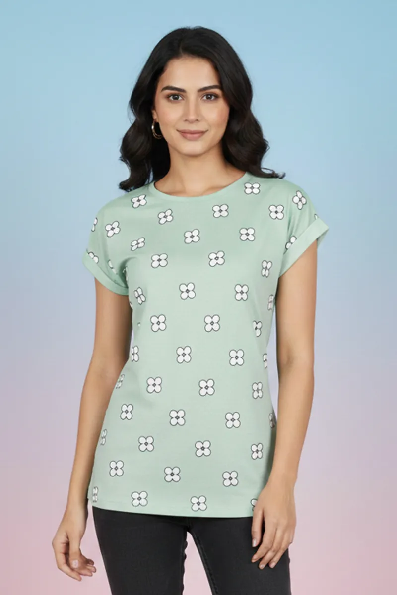 Cotton Floral Printed T-Shirt for Women 010434XLLIGGRE