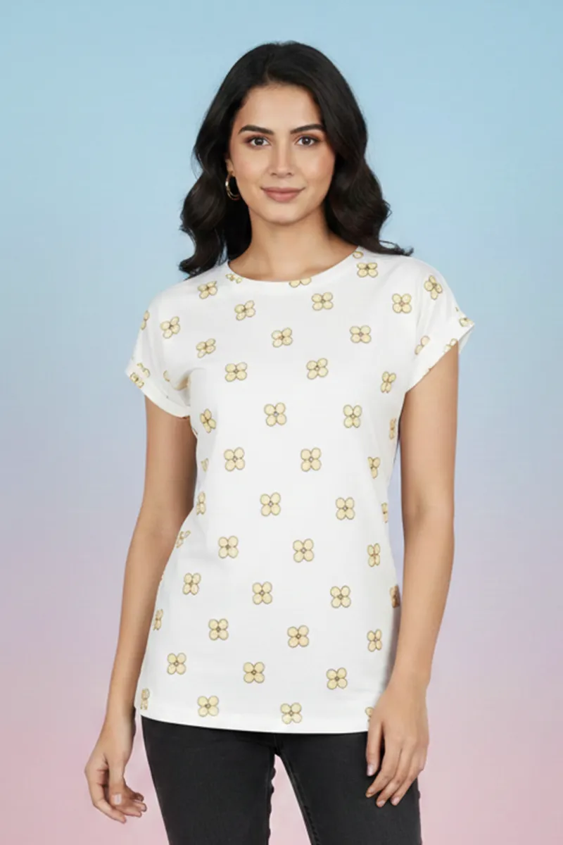 Cotton Floral Printed T-Shirt for Women