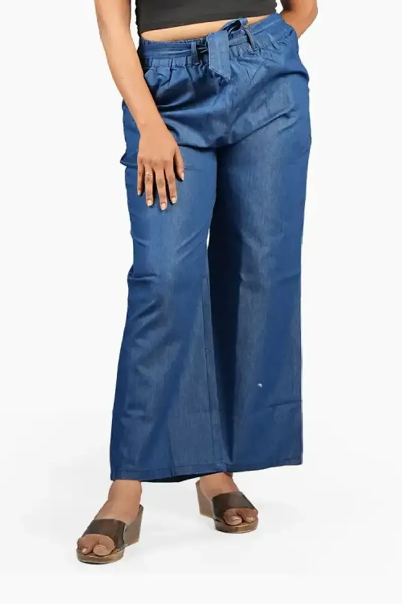 Cotton Blend Solid Palazzo for Women 010577NAVBLUM