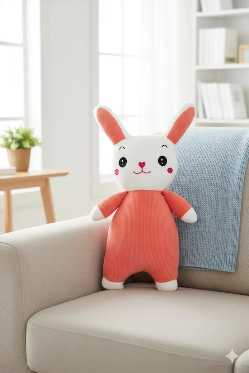 Super Soft Fabric Jumpy Bunny Soft Toy (Design May vary) 010638RED