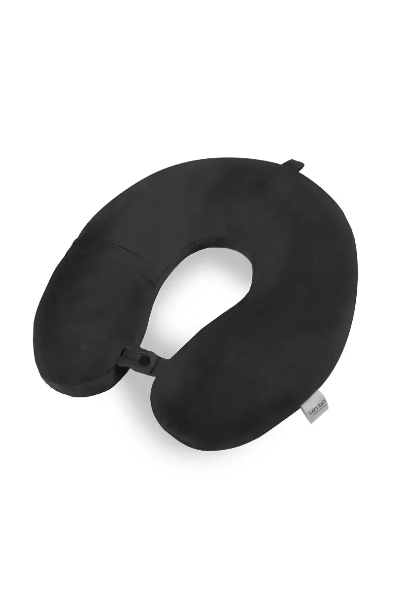 Cotton Polyester Fibre Hook & Loop Neck Baby Pillow (Black)