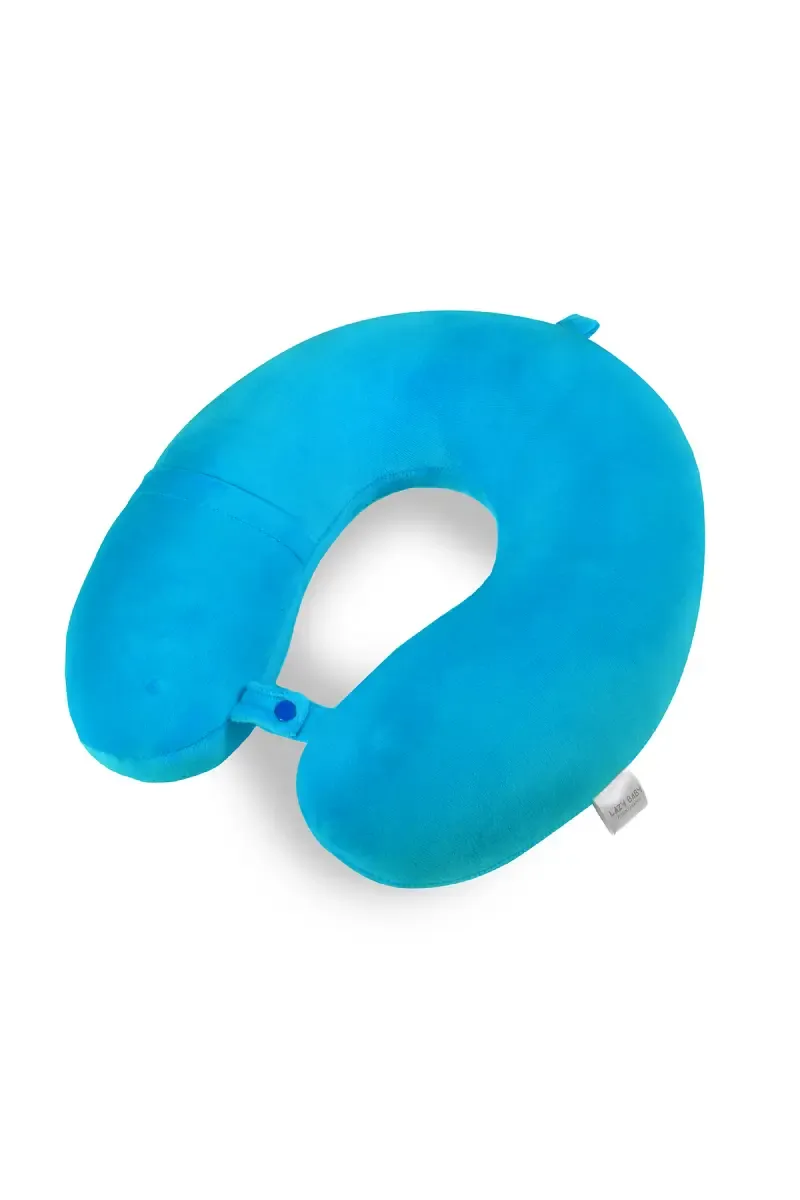 Cotton Polyester Fibre Hook & Loop Neck Baby Pillow (Blue)