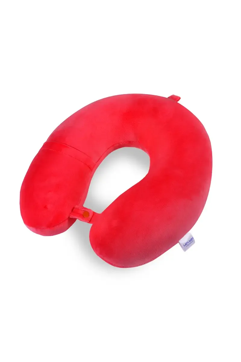Cotton Polyester Fibre Hook & Loop Neck Baby Pillow (Red)