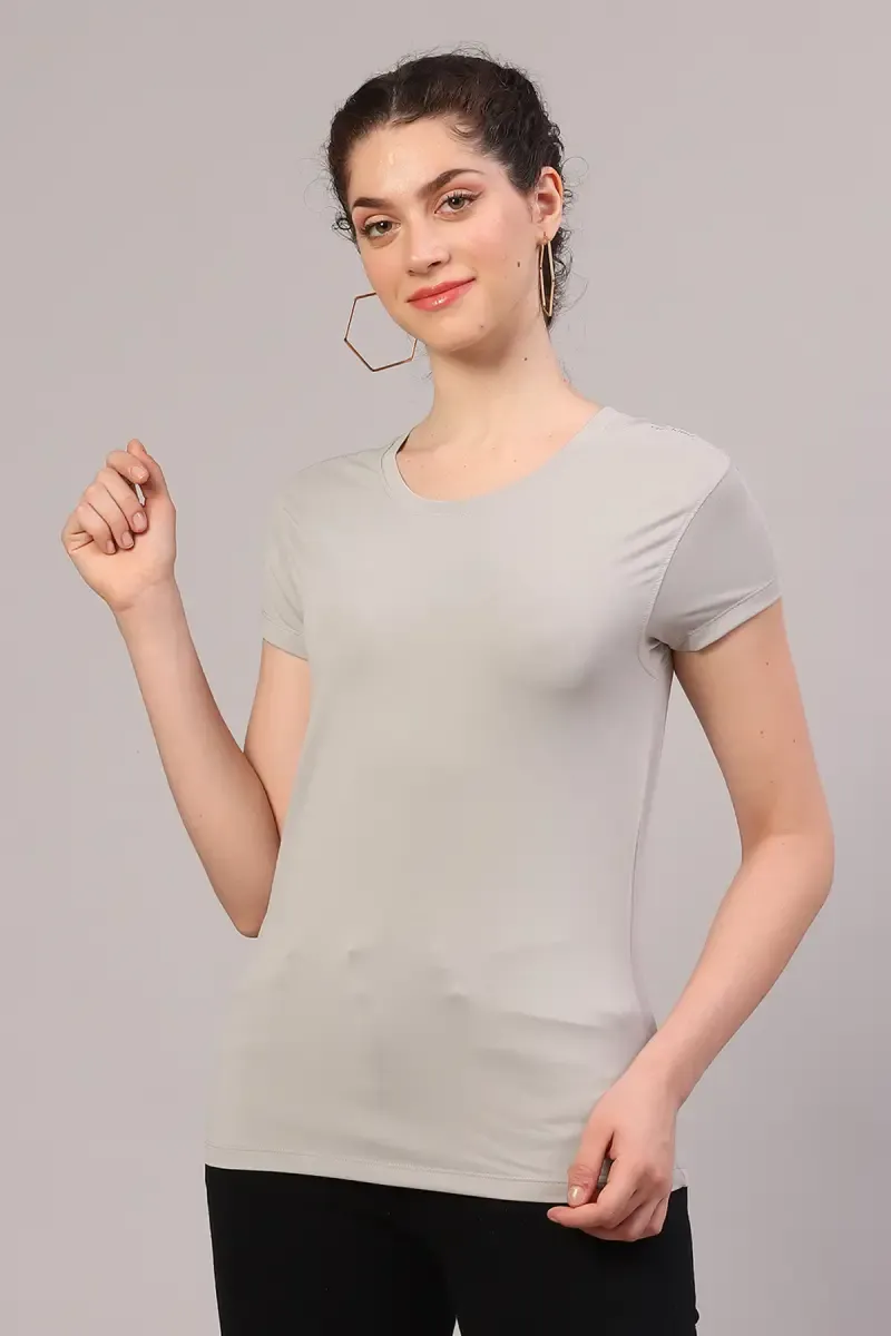 Cotton Blend Solid T-Shirt for Women