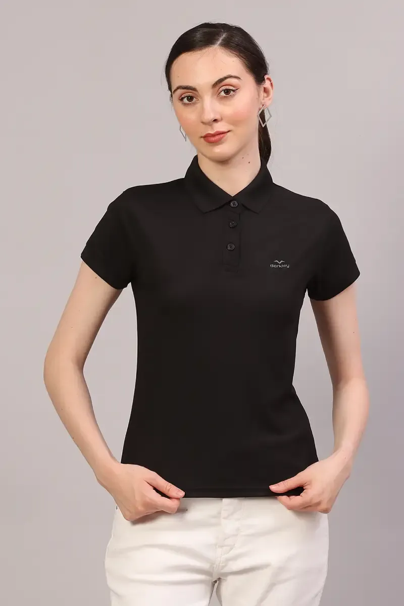 Cotton Blend Solid Polo T-Shirt for Women