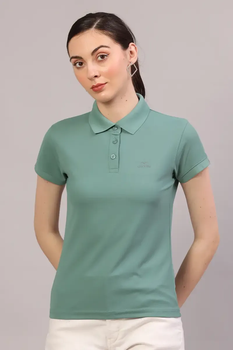 Cotton Blend Solid Polo T-Shirt for Women 010953XXLLIGGRE
