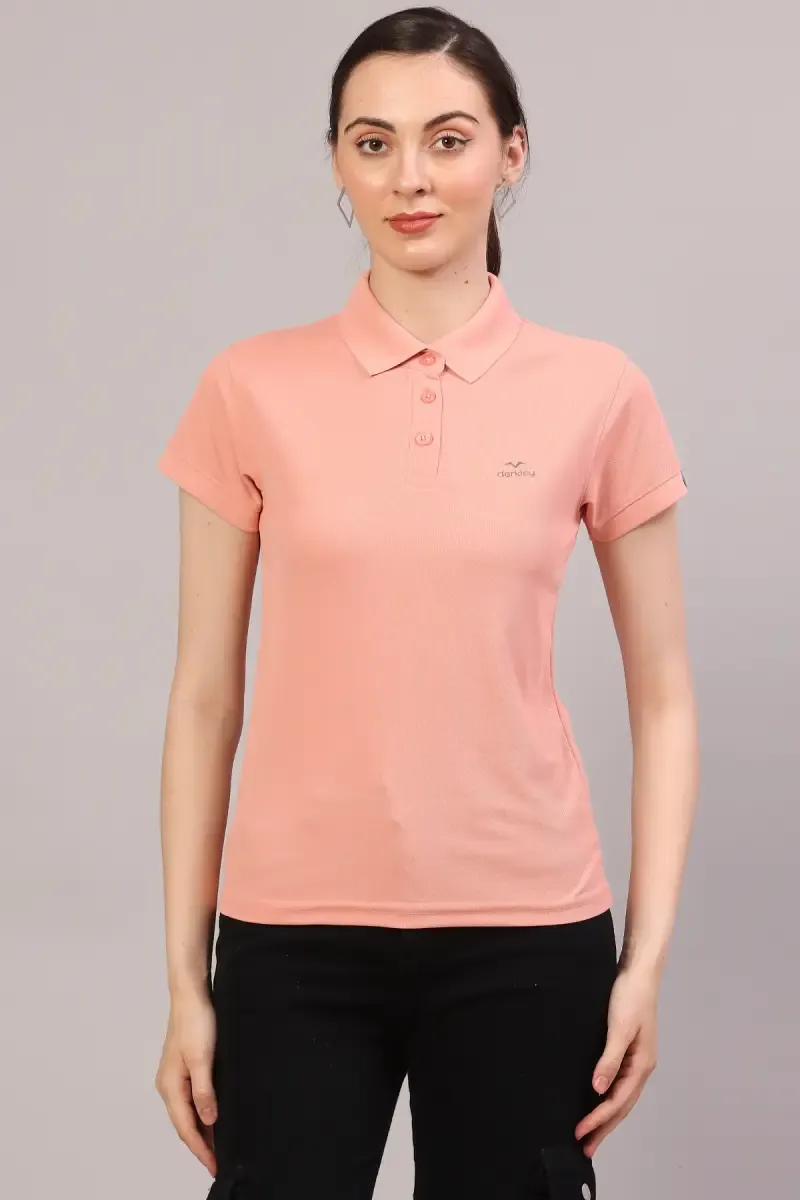 Cotton Blend Solid Polo T-Shirt for Women 010953MPEA