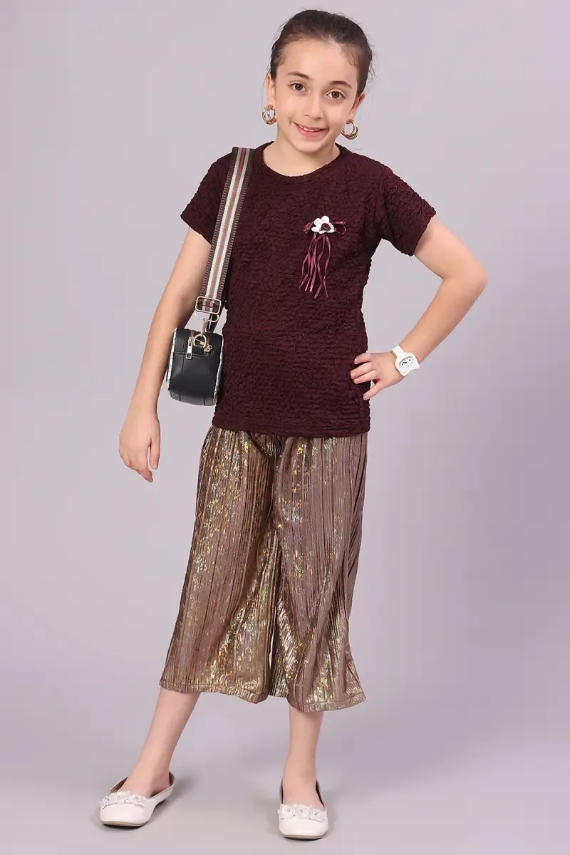 Cotton Blend Solid T-Shirt for Girl (2-14 Yrs) 0110151112YRSBUR