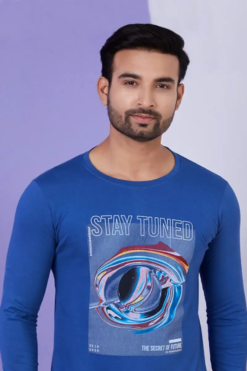 Cotton Graphic Print T-shirt for Men 0112992XLBLU