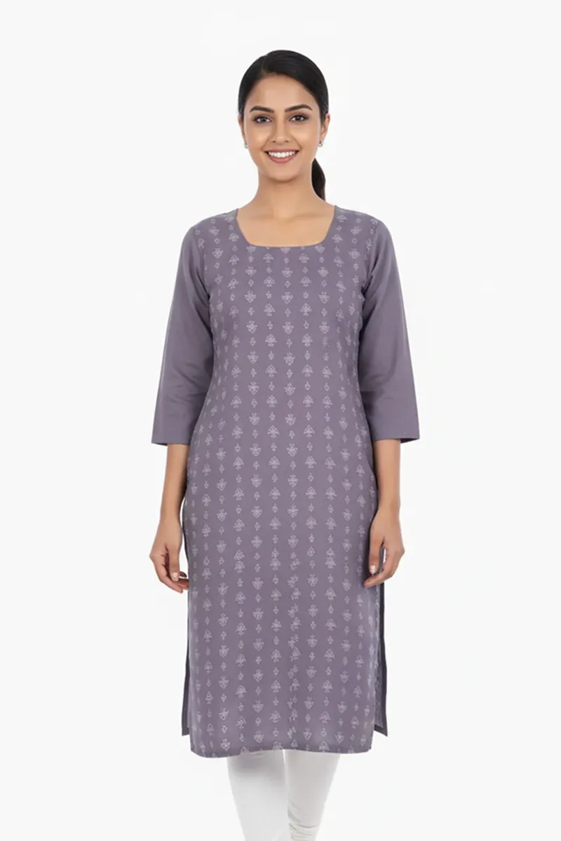 Cotton Blend Floral Print Kurti for Women 011335LGRE