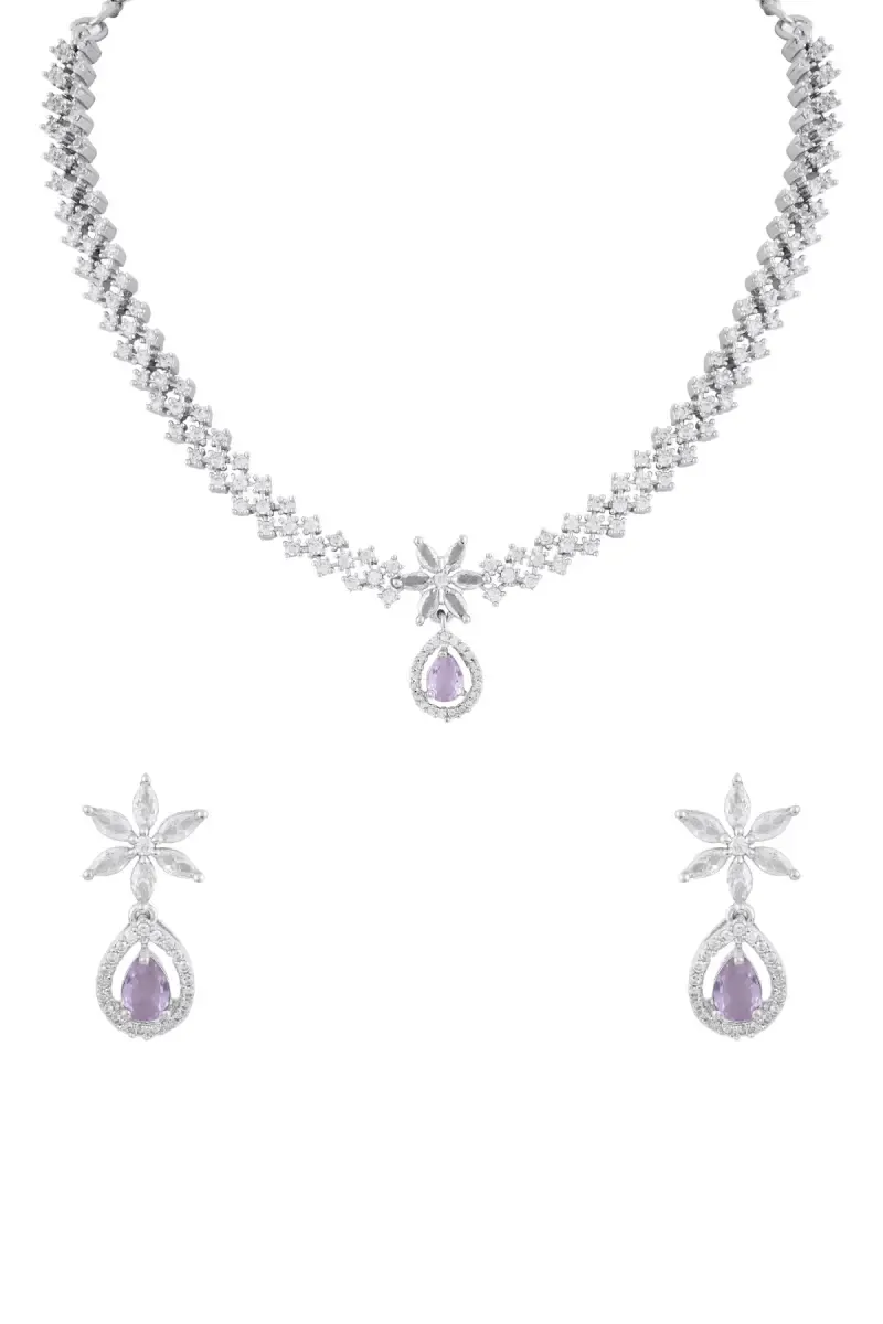 Rhodium Plating Floral Necklace with Earrings Set for Women