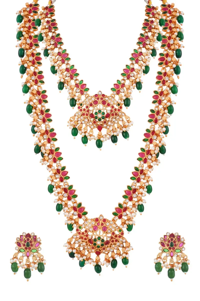 Floral Design Gold Plated Necklace Set Combo