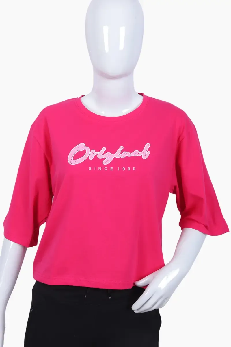 Cotton Typographic Printed T-Shirt for Women 011581LPIN