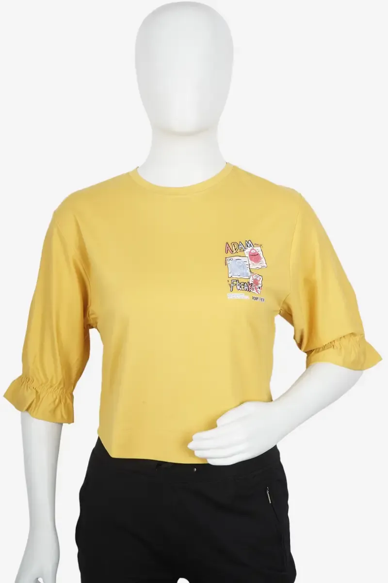 Cotton Typographic Print T-Shirt for Women 011602XLYEL