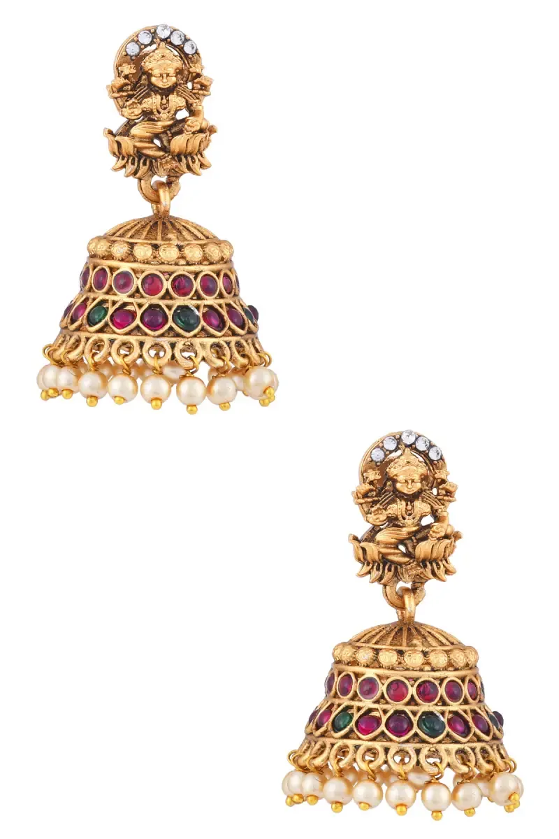 Gold Plated Lakshmi Design Jhumki Earrings for Women