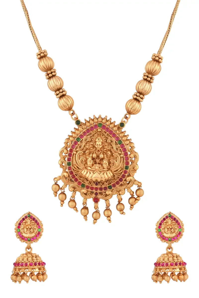 Antique Lakshmi With Floral Necklace & Jhumkas set for Women