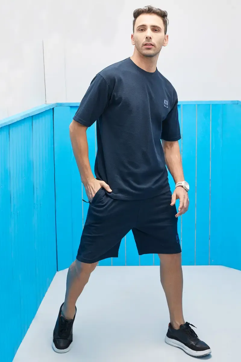Men's Cotton T-shirt with Shorts Sets (2-Pcs Set) 011648NAVBLUXL