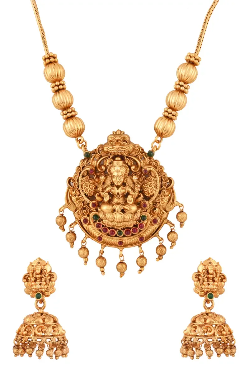 Antique Lakshmi with Floral Necklace with Jhumkas for Women