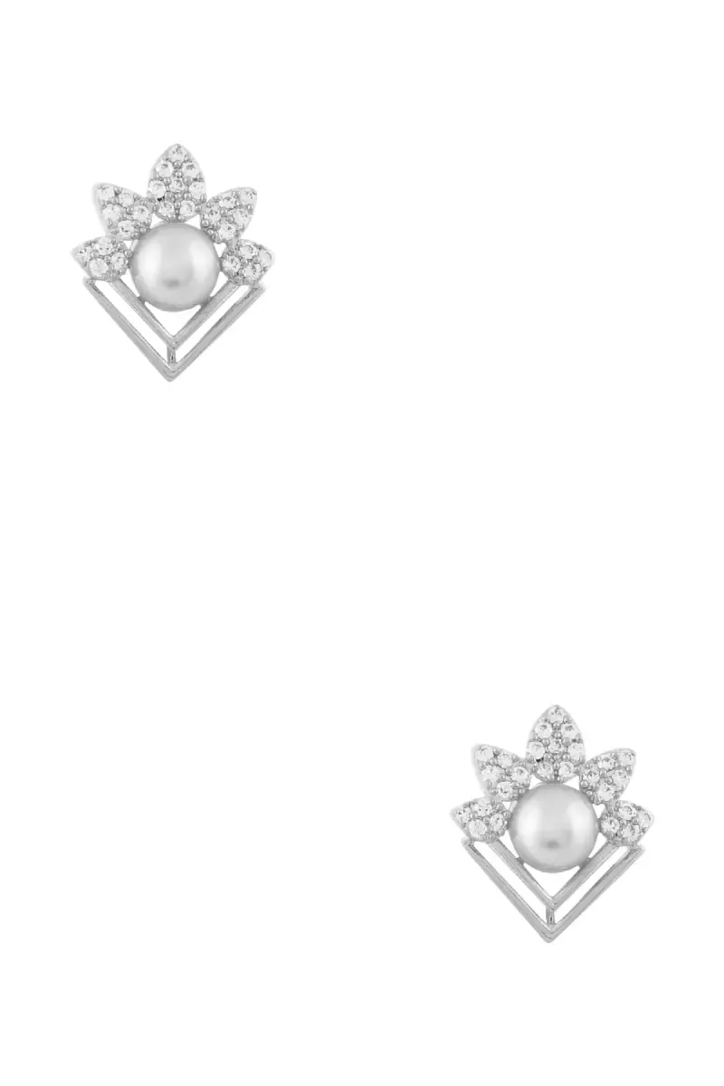 Floral Pearl Stud Earrings for Girls & Women