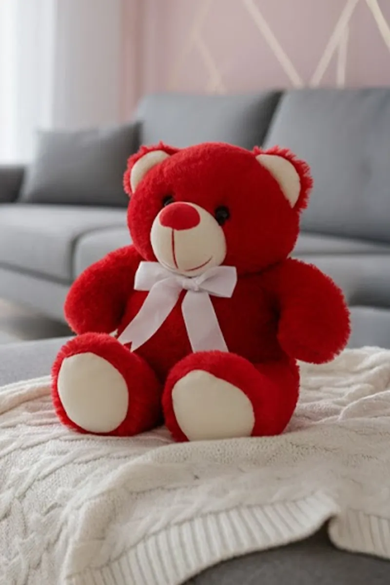 Rabbit Fur Teddy Plush Stuffed Soft Toy - (Red)