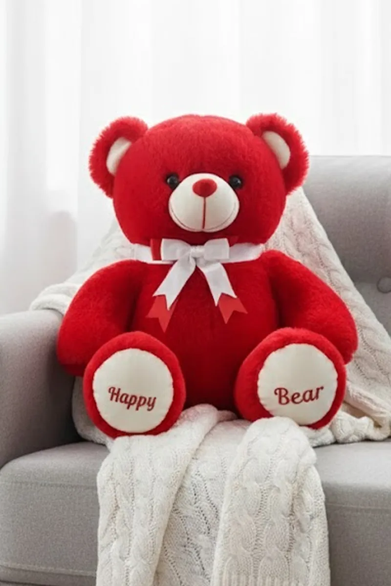 Happy Teddy Bear Stuffed Toy - 12 Inch 011775RED