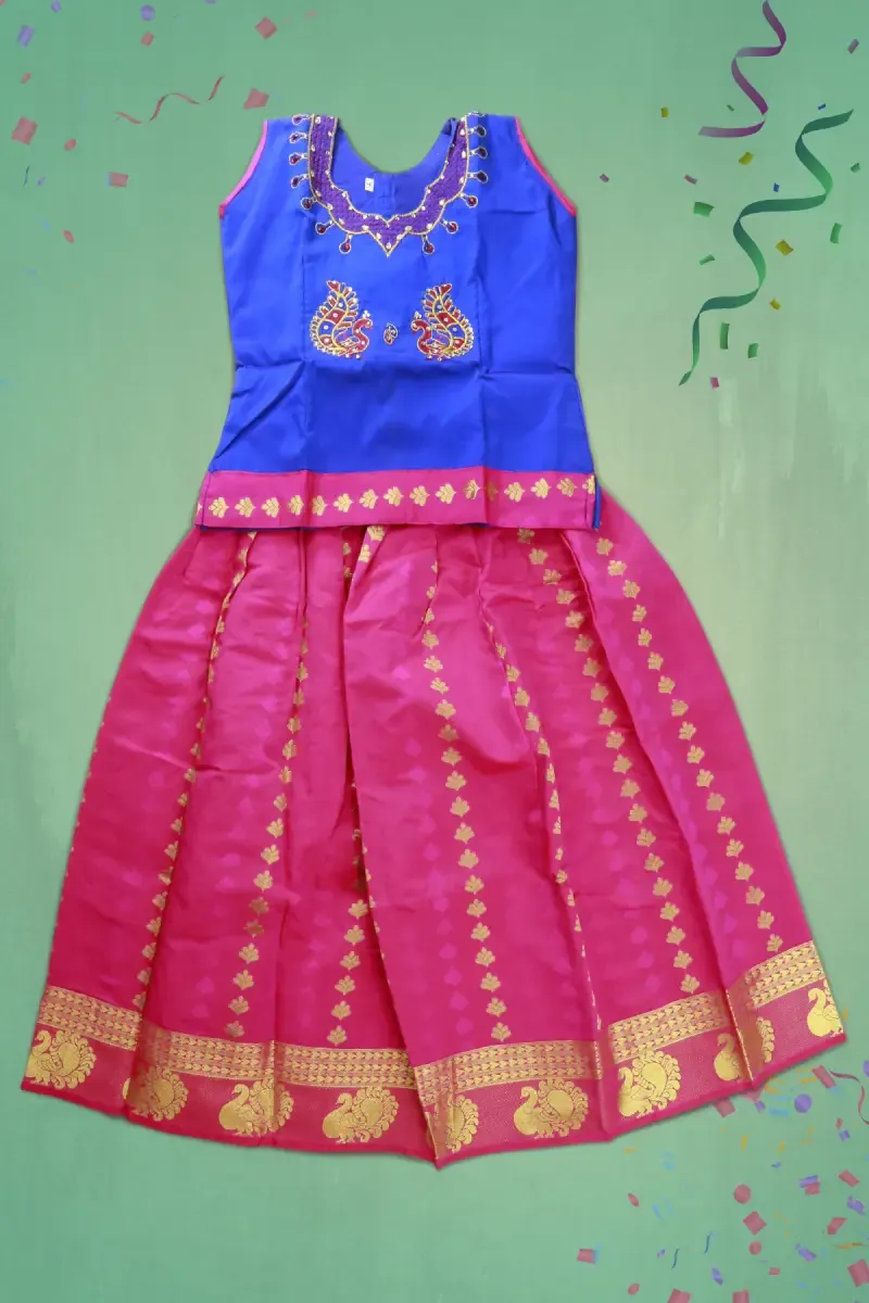 Girl's Art Silk Stone Work Pattu Pavadai (6 M - 10 Yrs)