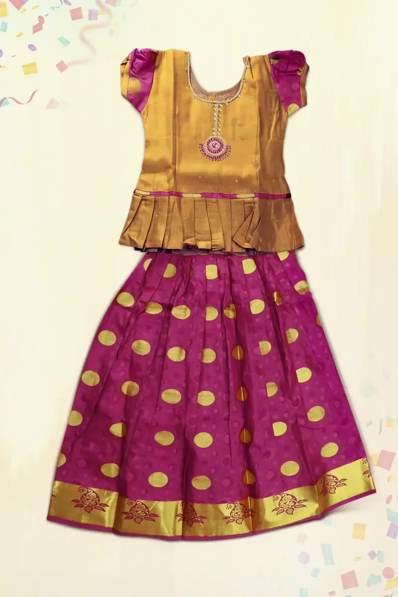 Girl's Art Silk Stone Work Pattu Pavadai (6M - 10Yrs) 0119402YRSDEEPIN