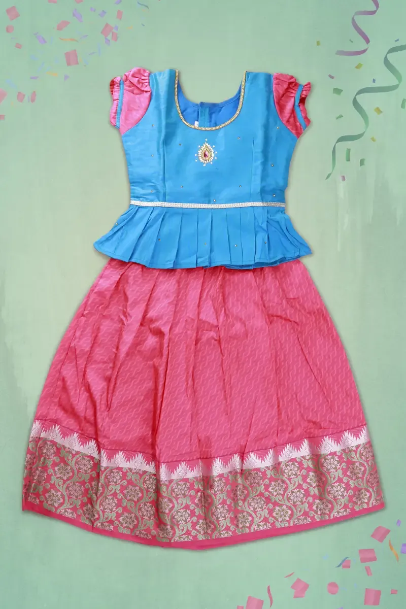 Girl's Art Silk Stone Work Pattu Pavadai (6 M - 10 Yrs)